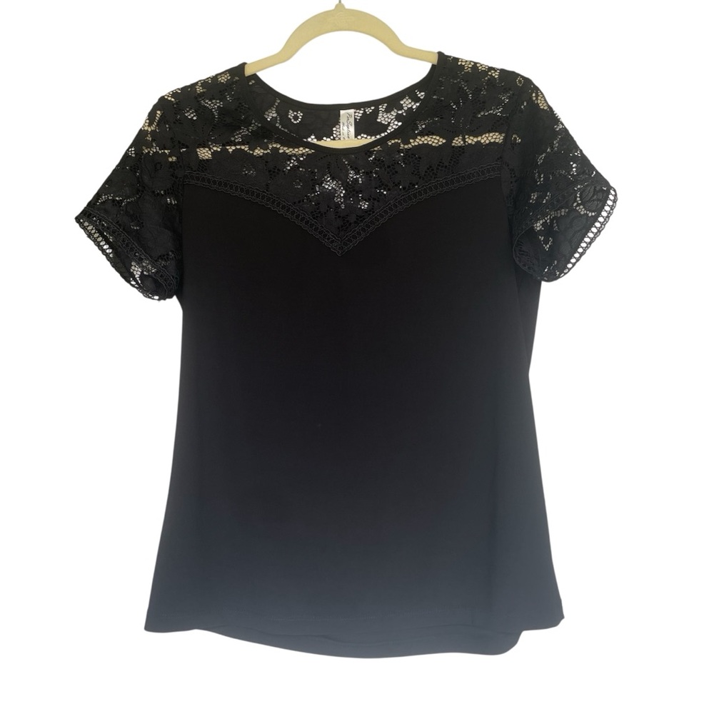 PerSeption Concept Women’s Black Blouse with‎ Lace Details | Size Small